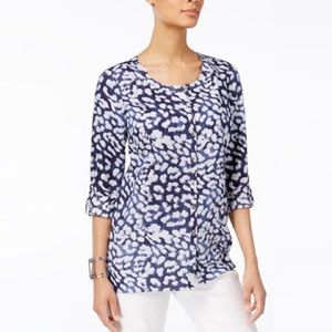 JM COLLECTION CHEETAH PRINT BLOUSE INDIGO DENIM XL
